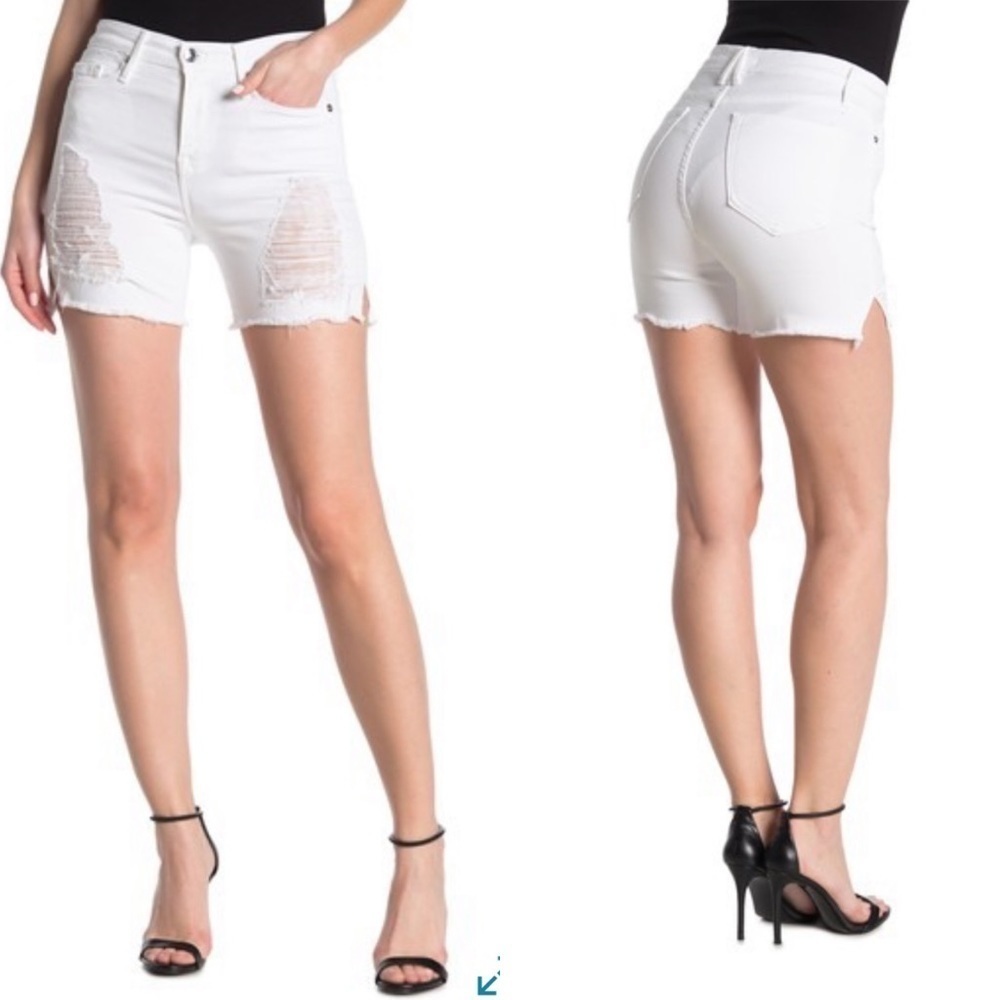 Good American Ripped High Rise Cutoff Jean Shorts